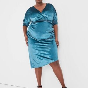 NWT Lane Bryant ‘Velvet Midi Dress with Asymmetric Hem’ in “Deep Teal” 22/24